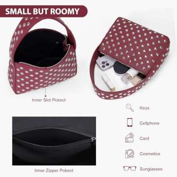 YFGBCX Studded Purses Black Shoulder Bag Y2K Purse for Women Handbag Soft Leather Fall Purse