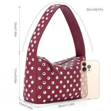 YFGBCX Studded Purses Black Shoulder Bag Y2K Purse for Women Handbag Soft Leather Fall Purse