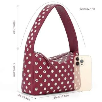 YFGBCX Studded Purses Black Shoulder Bag Y2K Purse for Women Handbag Soft Leather Fall Purse