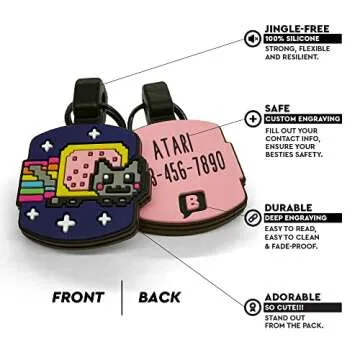 Besties "Nyan Cat" Customized Silicone Pet ID Name Tags for Collars - Silent and Jingle Free - Ships Fast from US- 18 Cute Funny Designs for Dogs and Cats - Personalized - Laser Engraved