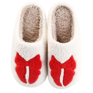 LNERIP Women's Men's Bow Slippers Cute Funny Home Bowknot Slippers Fluffy Comfort Slip On House Shoe...