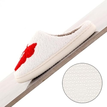 LNERIP Women's Men's Bow Slippers Cute Funny Home Bowknot Slippers Fluffy Comfort Slip On House Shoes Red 41-42