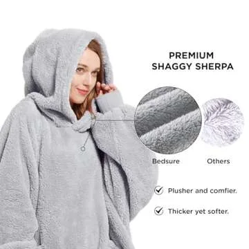 Bedsure Wearable Blanket Hoodie Gifts for Women - Cozy Sherpa Hoodie Blanket for Adult Men, Warm Hoo...