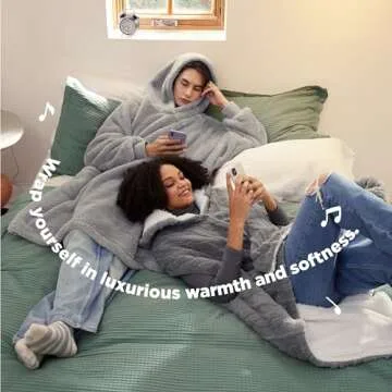 Bedsure Cozy Sherpa Hoodie Blanket for Adults | Warm Wearable Gift