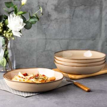 AmorArc 9.5" Large Pasta Bowls Set - Microwave Safe Ceramic