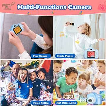 Zeacool Kids Camera, HD Digital Video Camera, Childrens Toys for 3 4 5 6 7 8 9 Year Old Boys/Girls, Selfie Camera for Kids, Christmas Birthday Gifts with 32GB SD Card (Blue)