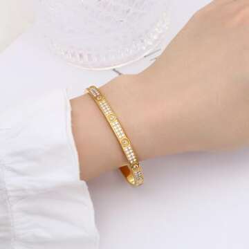 KUAUTD Gold Bracelets for Women 14K Gold Plated Friendship Bracelets Bangle Cubic Zirconia Stones St...