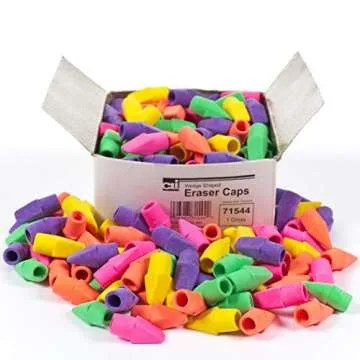 Charles Leonard Pencil Eraser Caps - Assorted Colors, Wedge Shaped, 144/Box