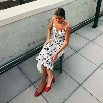 Adrizzlein Red Ballet Flats Shoes for Women Bowknot Round Toe Slip On Flats Pumps Comfort Chunky Low Heel Dress Shoes Red Size 6