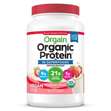Orgain Organic Vegan Protein Powder + 50 Superfoods, Strawberries and Cream - 21g Plant Based, Glute...