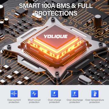 YOLIQUE 12V 100Ah Bluetooth LiFePO4 Lithium Battery Self-heating Low-Temp Protection, Built-in 100A BMS 4500~15000 Deep Cycles Battery for RV, Marine, Solar System, Trolling Motors, 1Pack