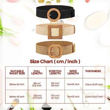 Syhood 3 Pieces Straw Woven Elastic Waist Belt for Women Bohemian Dress Braided Belt (Black, Khaki, ...