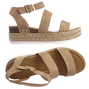 Soda Clip Womens Casual Espadrilles Trim Flatform Studded Wedge (8.5, Taupe-Bryce)