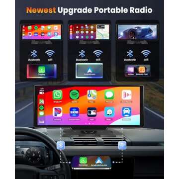 Podofo 10.26 inch Carplay Screen for Car with Wireless Carplay Android Auto MirrorLink, 1080P IPS Touch Screen Portable Radio Support Dual Bluetooth/Hands-Free/GPS/Siri/FM Transmit/Aux/TF Card