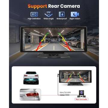 Podofo 10.26 inch Carplay Screen for Car with Wireless Carplay Android Auto MirrorLink, 1080P IPS Touch Screen Portable Radio Support Dual Bluetooth/Hands-Free/GPS/Siri/FM Transmit/Aux/TF Card