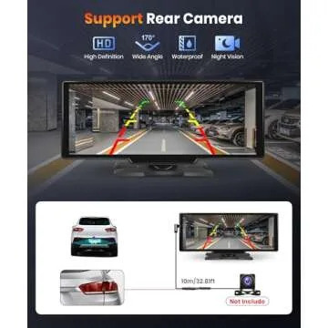 Podofo 10.26 inch Carplay Screen for Car with Wireless Carplay Android Auto MirrorLink, 1080P IPS Touch Screen Portable Radio Support Dual Bluetooth/Hands-Free/GPS/Siri/FM Transmit/Aux/TF Card