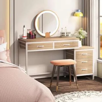 Tribesigns Computer Desk with 5 Drawers, Home Office Desks with Reversible Drawer Cabinet Printer Stand, Industrial PC Desk with Storage, Study Writing Table Workstation for Small Spaces