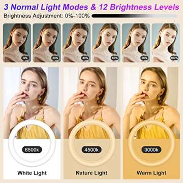 STALLY 12.3" Ring Light with Stand 75" Tall and 2 Phone Holder, Ring Light Tripod for iPhone with 3 ...