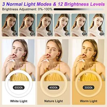 STALLY 12.3" Ring Light with Stand 75" Tall and 2 Phone Holder, Ring Light Tripod for iPhone with 3 ...