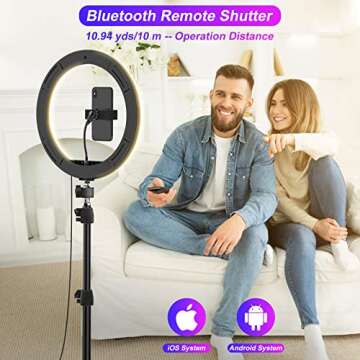 STALLY 12.3" Ring Light with Stand 75" Tall and 2 Phone Holder, Ring Light Tripod for iPhone with 3 CCT Mode & 29 Color Modes, Remote Shutter, Desk Tripod, Great for Live Stream/Makeup/YouTube/TikTok