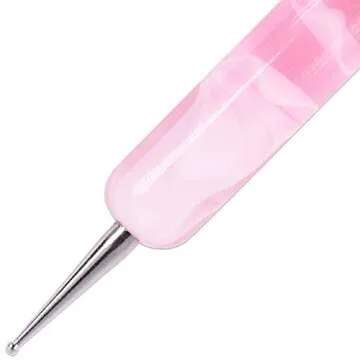 Ivy L Premium 2 Way French Gel Acrylic Nail Art Kolinsky Brush with Dotting Tool for Professional Manicure Cuticle Clean up Nail Art Design (Size 10, Pink Marble)