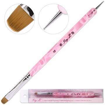 Ivy L Premium 2 Way French Gel Acrylic Nail Art Kolinsky Brush with Dotting Tool for Professional Manicure Cuticle Clean up Nail Art Design (Size 10, Pink Marble)