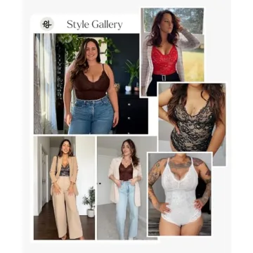 Popilush Shapewear Bodysuit V Neck Tummy Control Backless Lace Tank Tops Sleeveless Thong Bodysuit