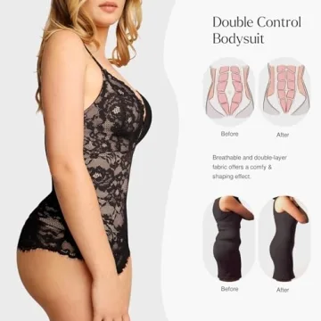 Popilush Shapewear Bodysuit V Neck Tummy Control Backless Lace Tank Tops Sleeveless Thong Bodysuit