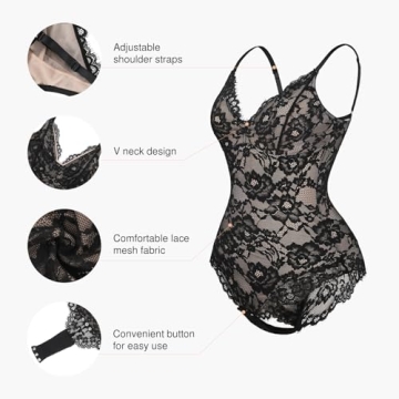 Popilush Shapewear Bodysuit V Neck Tummy Control Backless Lace Tank Tops Sleeveless Thong Bodysuit