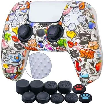 YoRHa Water Transfer Printing Silicone Cover for PS5 Controller with 10 Thumb Grips (Lovely Graffiti...