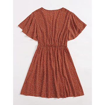 Floral V Neck Plus Size Dress for Women - Rust Brown