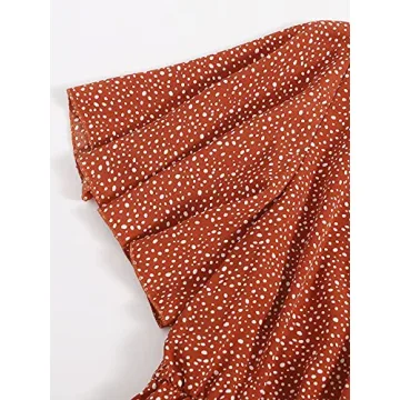 Floral V Neck Plus Size Dress for Women - Rust Brown