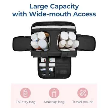 BAGSMART Travel Toiletry Bag, Lightweight Large Wide-open Travel Bag for Women, Puffy Cosmetic Makeup Bag Organizer with Handle for Accessories,Essentials, Toiletries, Black