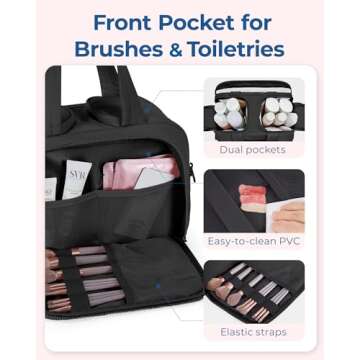 BAGSMART Travel Toiletry Bag, Lightweight Large Wide-open Travel Bag for Women, Puffy Cosmetic Makeup Bag Organizer with Handle for Accessories,Essentials, Toiletries, Black