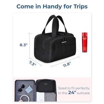 BAGSMART Travel Toiletry Bag, Lightweight Large Wide-open Travel Bag for Women, Puffy Cosmetic Makeup Bag Organizer with Handle for Accessories,Essentials, Toiletries, Black