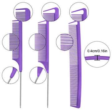 Patelai 6-Piece Carbon Fiber Hair Comb Set - Rat Tail, Pintail, Teasing & Styling Combs with Stainle...