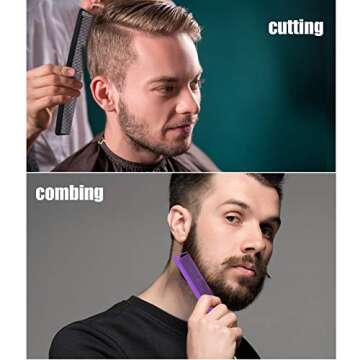 Patelai 6-Piece Carbon Fiber Hair Comb Set - Rat Tail, Pintail, Teasing & Styling Combs with Stainless Steel Handle for Braids & Salon Use (Black, Purple)