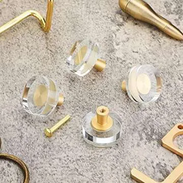 Glass Cabinet Knobs Crystal Cabinet Pulls Gold Cabinet Handle Brass Drawer Pull for Dresser Furniture Kitchen Cupboard Hardware(8 Pieces,Round Style)