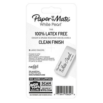 Paper Mate White Pearl Erasers - 3 Pack for Clean Erasing