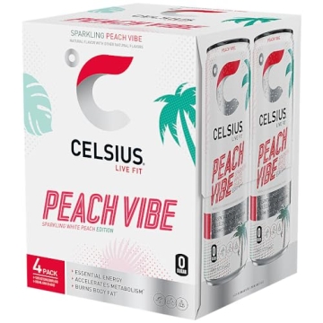 CELSIUS Sparkling Peach Vibe Energy Drink Pack of 4