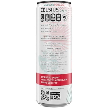 CELSIUS Sparkling Peach Vibe Energy Drink Pack of 4