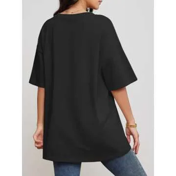 ATHMILE Womens Oversized T Shirts V Neck Tees Half Sleeve Cozy Comfy Tunic 2025 Y2K Tops Casual Black