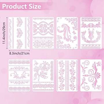 16 Pieces Flower Border Stencils Mandala Stencils Reusable Floral Mandala Laser Cut Painting Templat...