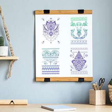 16 Pieces Flower Border Stencils Mandala Stencils Reusable Floral Mandala Laser Cut Painting Templates for DIY Wall Tile Furniture Canvas Craft Stencils Outdoor Indoor Decoration, 11.4 x 8.3 Inch