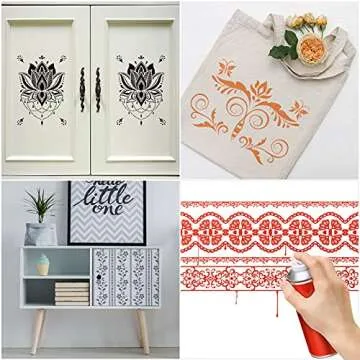 16 Pieces Flower Border Stencils Mandala Stencils Reusable Floral Mandala Laser Cut Painting Templates for DIY Wall Tile Furniture Canvas Craft Stencils Outdoor Indoor Decoration, 11.4 x 8.3 Inch