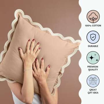 Folkulture Throw Pillow Covers 18x18, Scallop Pillow Cover Set of 2 Decorative Throw Pillows for Couch, Cute Outdoor Pillows or Couch Pillow Covers Standard Size, Brown Pillows for Living Room