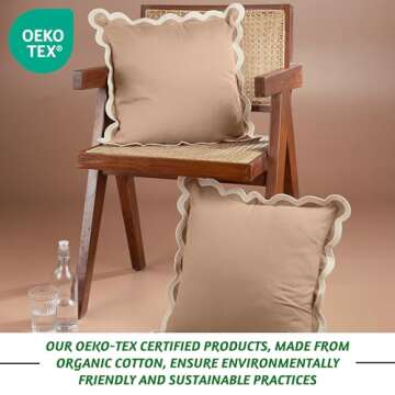 Folkulture Throw Pillow Covers 18x18, Scallop Pillow Cover Set of 2 Decorative Throw Pillows for Couch, Cute Outdoor Pillows or Couch Pillow Covers Standard Size, Brown Pillows for Living Room