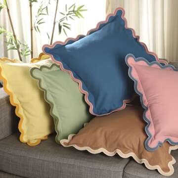 Folkulture Throw Pillow Covers 18x18, Scallop Pillow Cover Set of 2 Decorative Throw Pillows for Couch, Cute Outdoor Pillows or Couch Pillow Covers Standard Size, Brown Pillows for Living Room