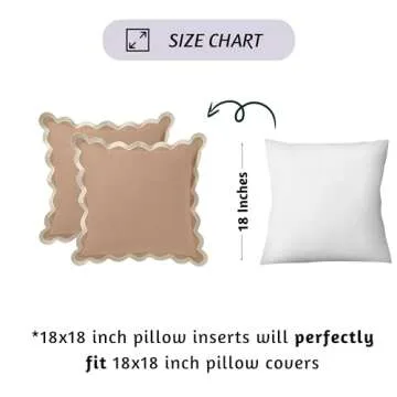 Folkulture Throw Pillow Covers 18x18, Scallop Pillow Cover Set of 2 Decorative Throw Pillows for Couch, Cute Outdoor Pillows or Couch Pillow Covers Standard Size, Brown Pillows for Living Room