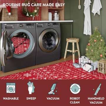 Lahome Moroccan Christmas Rug - 2x3 Small Washable Red Kitchen Rugs Non-Slip Indoor Entry Rug Throw Soft Bathroom Rug, Snowflake Holiday Decor Accent Print Thin Floor Doormat Carpet for Bedside Sink